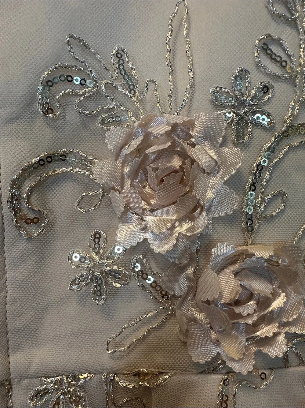 Rare Editions Cream and Gold Floral Appliqué Party Dress